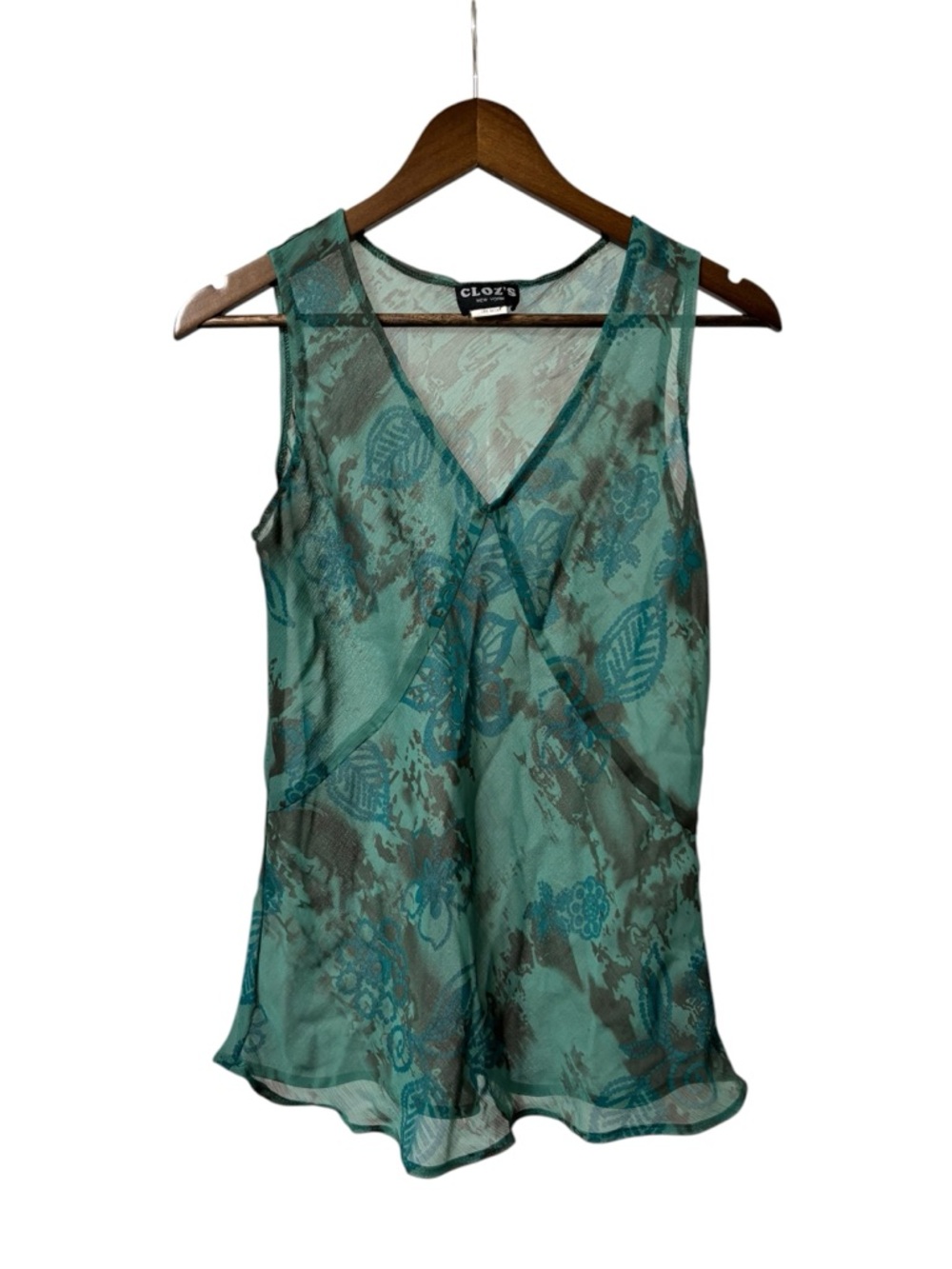Vintage Cloz’s New York Y2K green sheer dark floral sleeveless V Neck Tank M